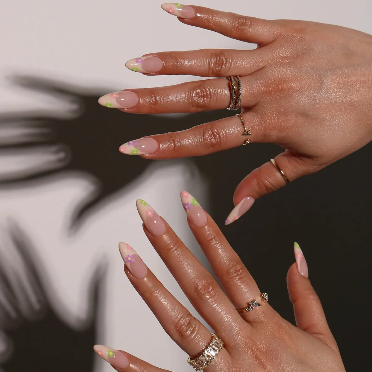 Press-On Nail Set Floral Accent Peel-And-Stick