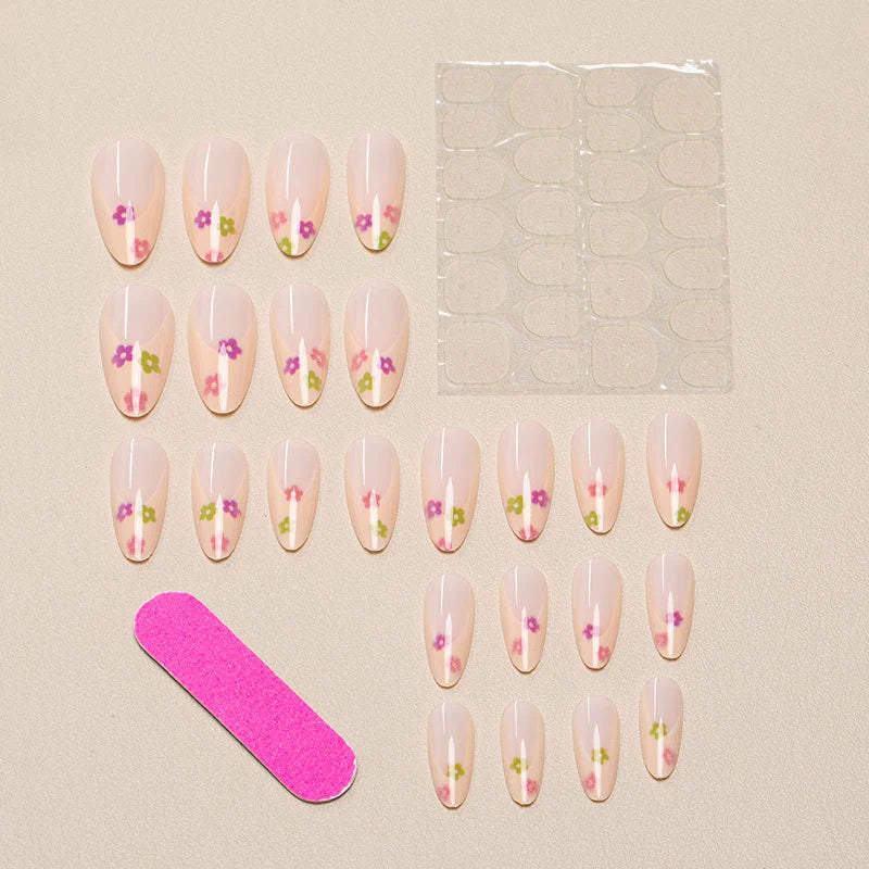 Press-On Nail Set Floral Accent Peel-And-Stick