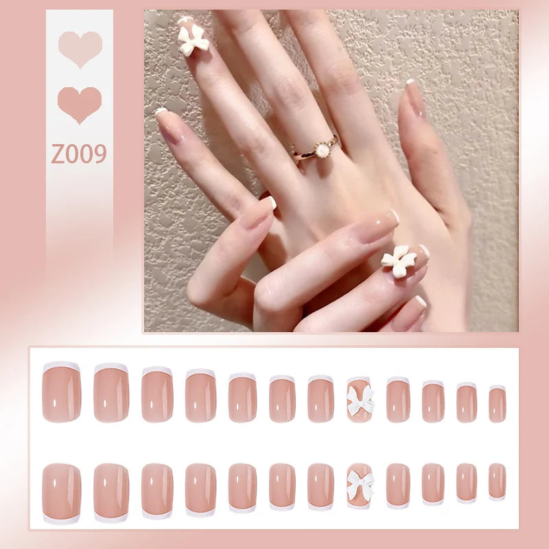 Press-On Nail Set Floral Accent & Pre-Applied Adhesive
