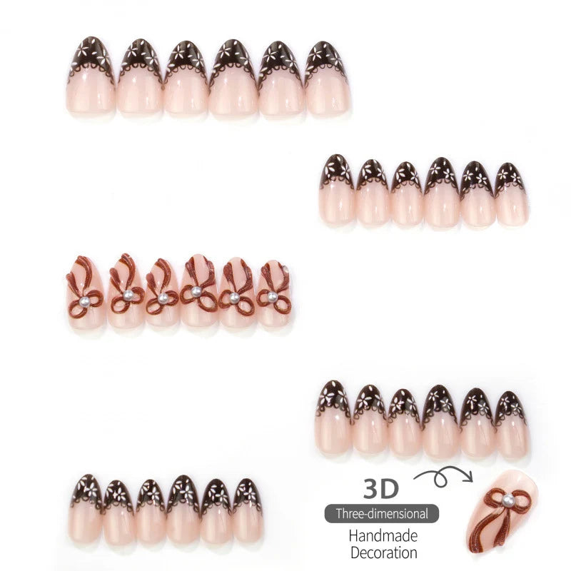 Press-On Nail Set Floral Accent Reusable No Glue