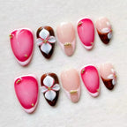 Press-On Nail Set Floral Accent Self-Adhesive & Reusable