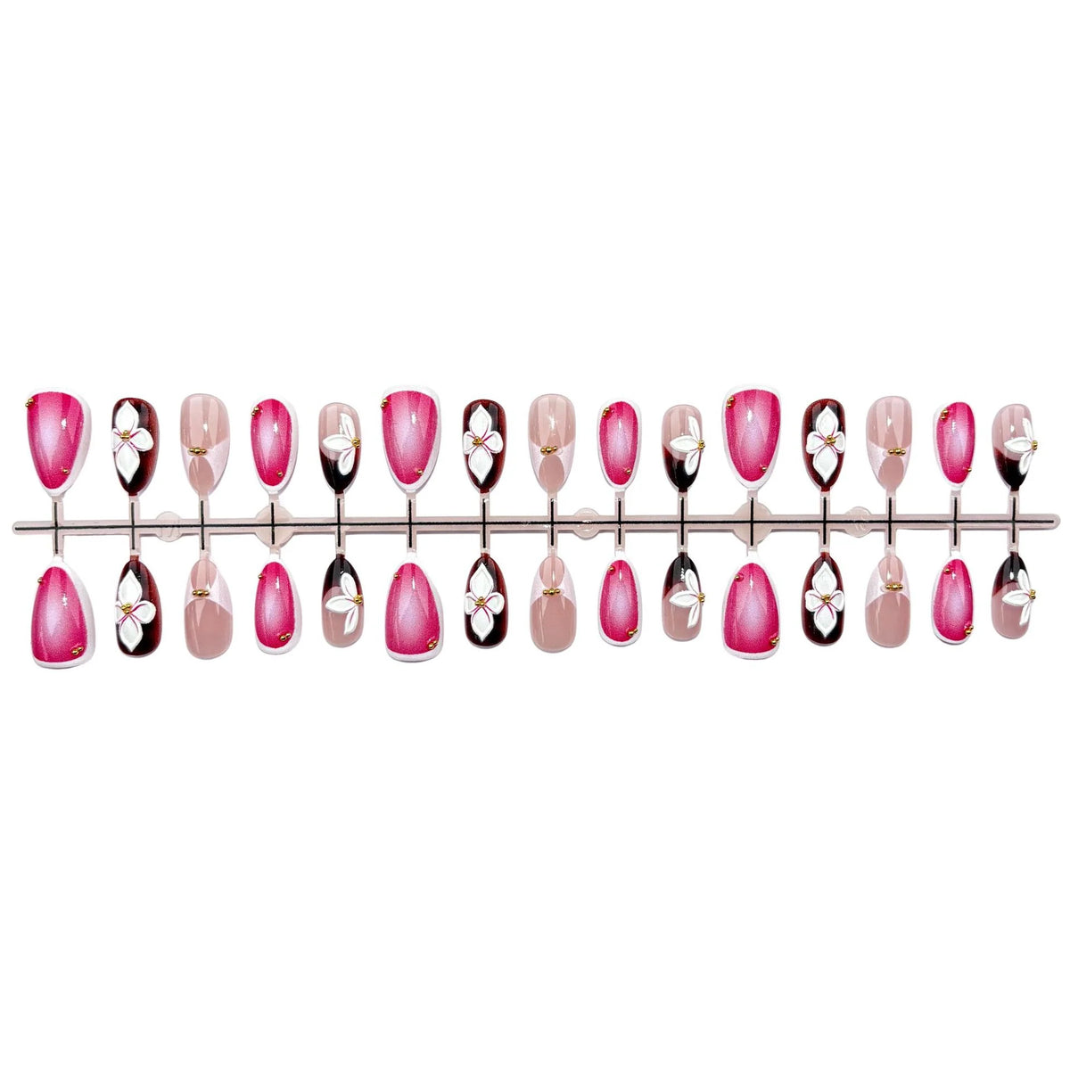Press-On Nail Set Floral Accent Self-Adhesive & Reusable