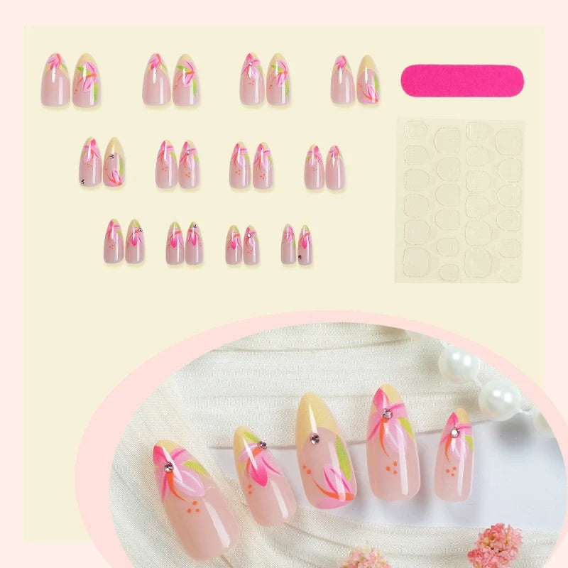 Press-On Nail Set Floral Accents Adhesive Kit