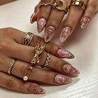 Press-On Nail Set Floral Accents Easy-Apply & Reusable