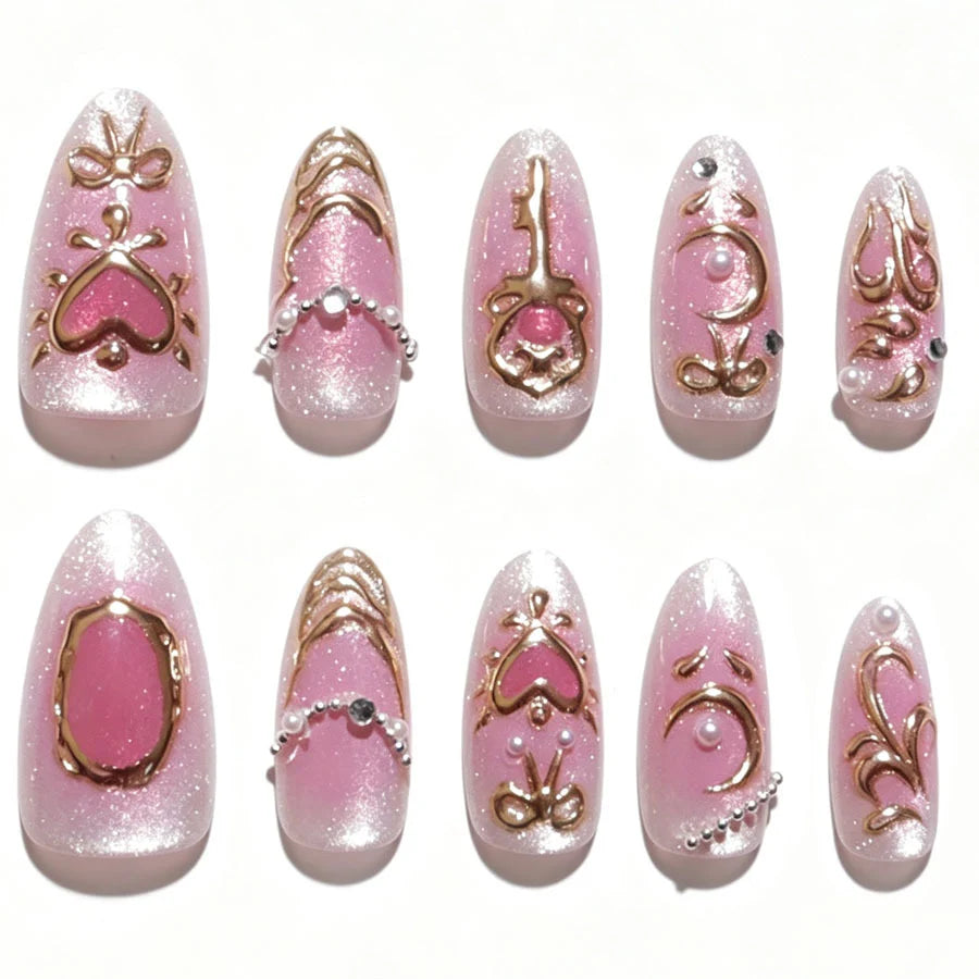Press-On Nail Set Floral Accents Easy-Apply & Reusable
