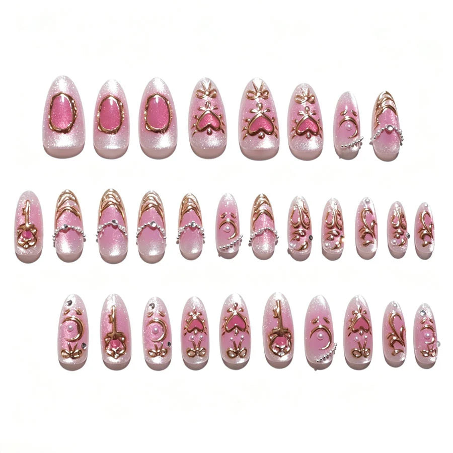 Press-On Nail Set Floral Accents Easy-Apply & Reusable