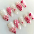 Press-On Nail Set Floral Accents Glossy Finish
