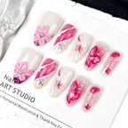 Press-On Nail Set Floral Accents Glossy Finish