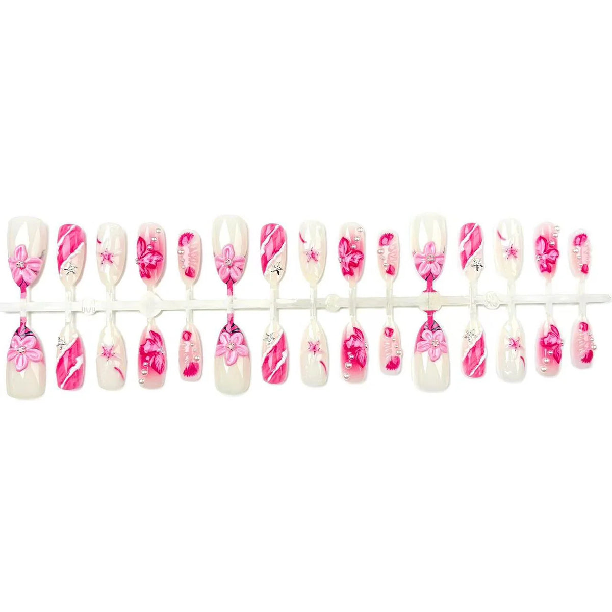 Press-On Nail Set Floral Accents Glossy Finish
