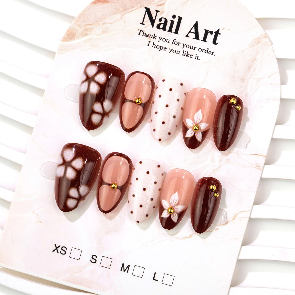 Press-On Nail Set Floral Accents & Glossy Finish Multiple Sizes