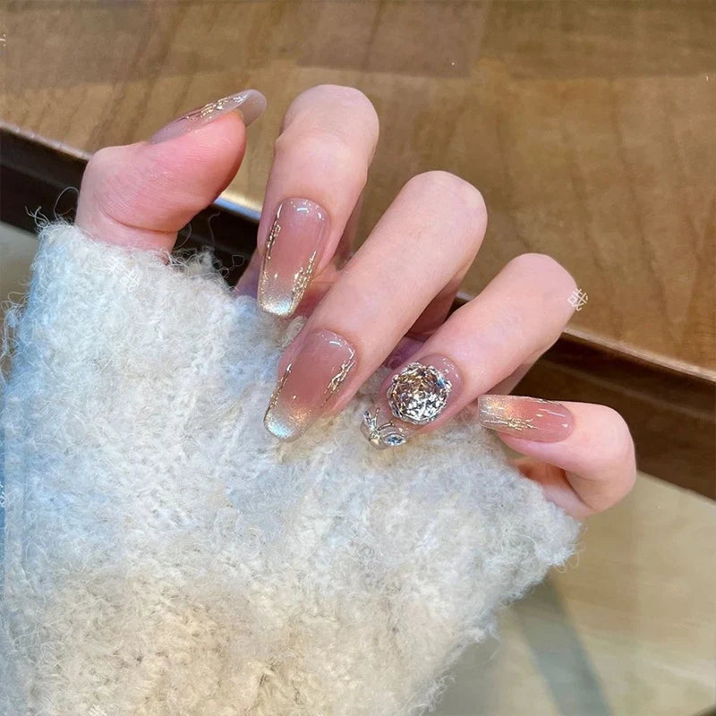 Press-On Nail Set Floral Accents Glue-Free Multiple Sizes