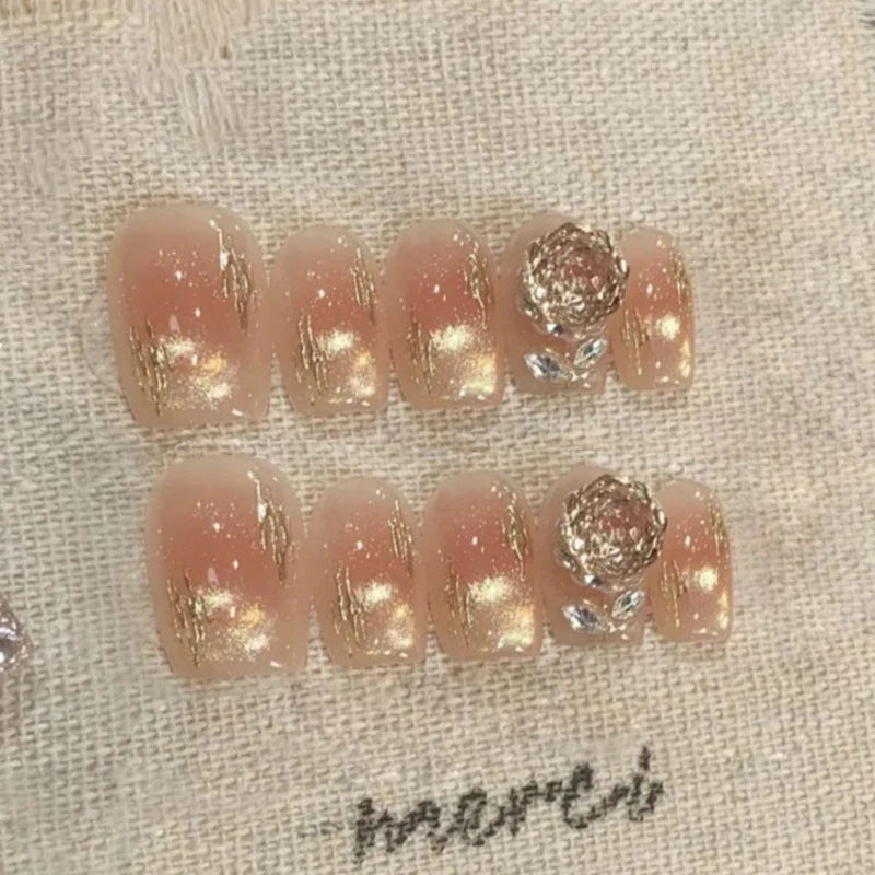 Press-On Nail Set Floral Accents Glue-Free Multiple Sizes