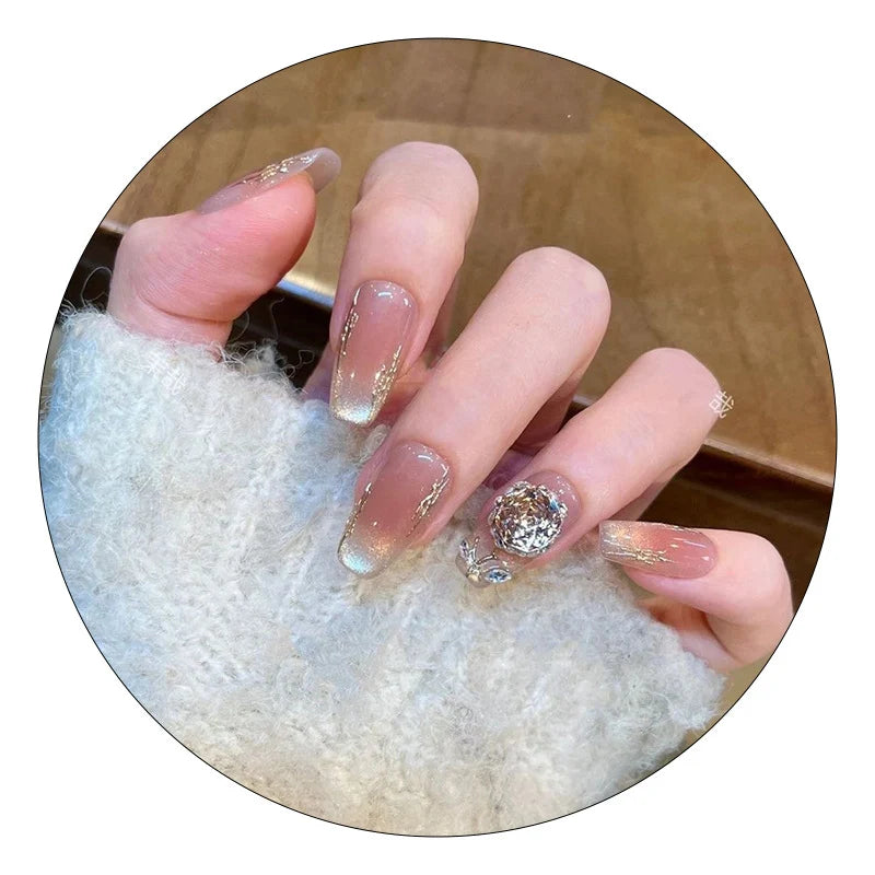 Press-On Nail Set Floral Accents Glue-Free Multiple Sizes