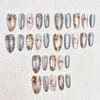 Press-On Nail Set Floral Accents Misty Blue