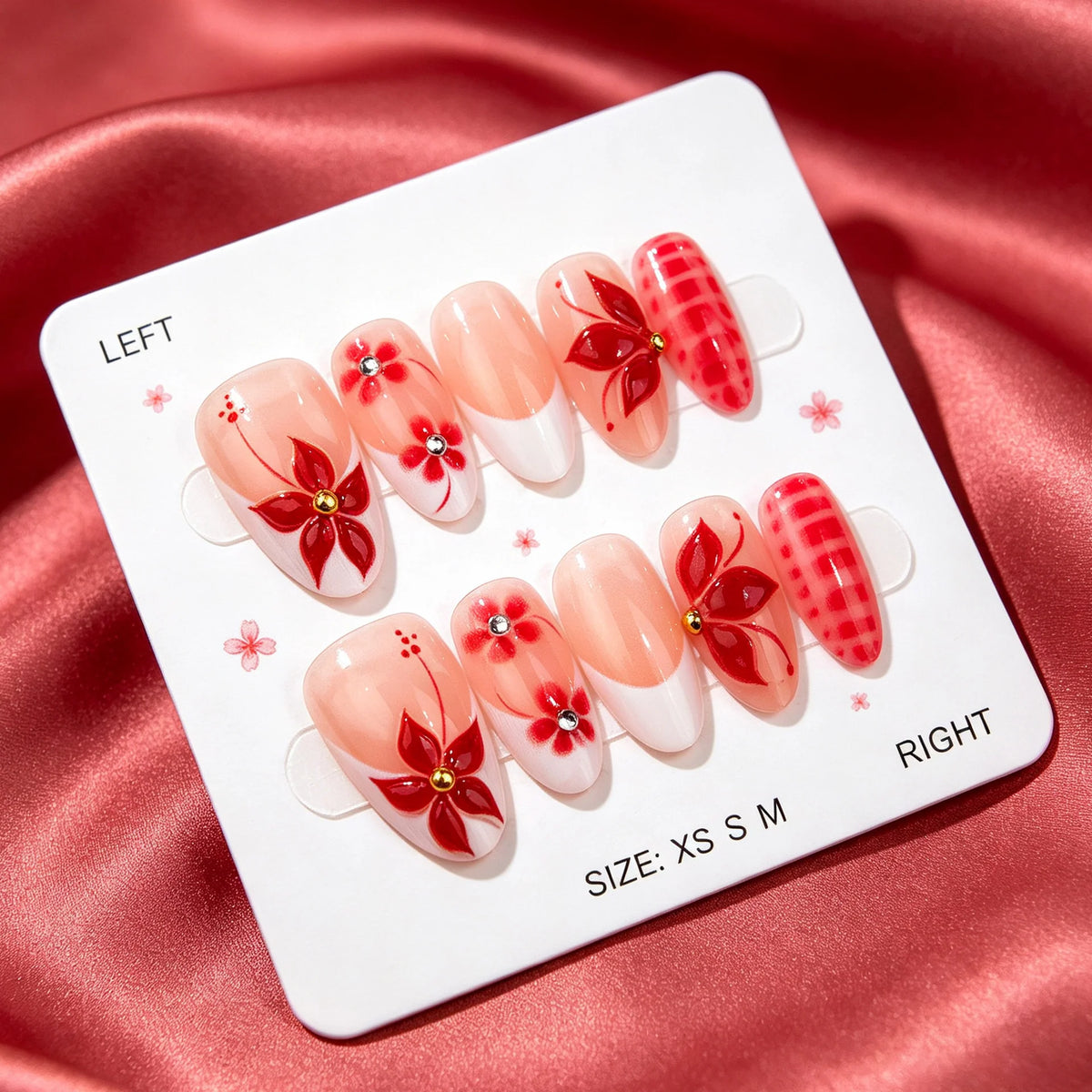 Press-On Nail Set Floral Accents Multiple Sizes Quick Application