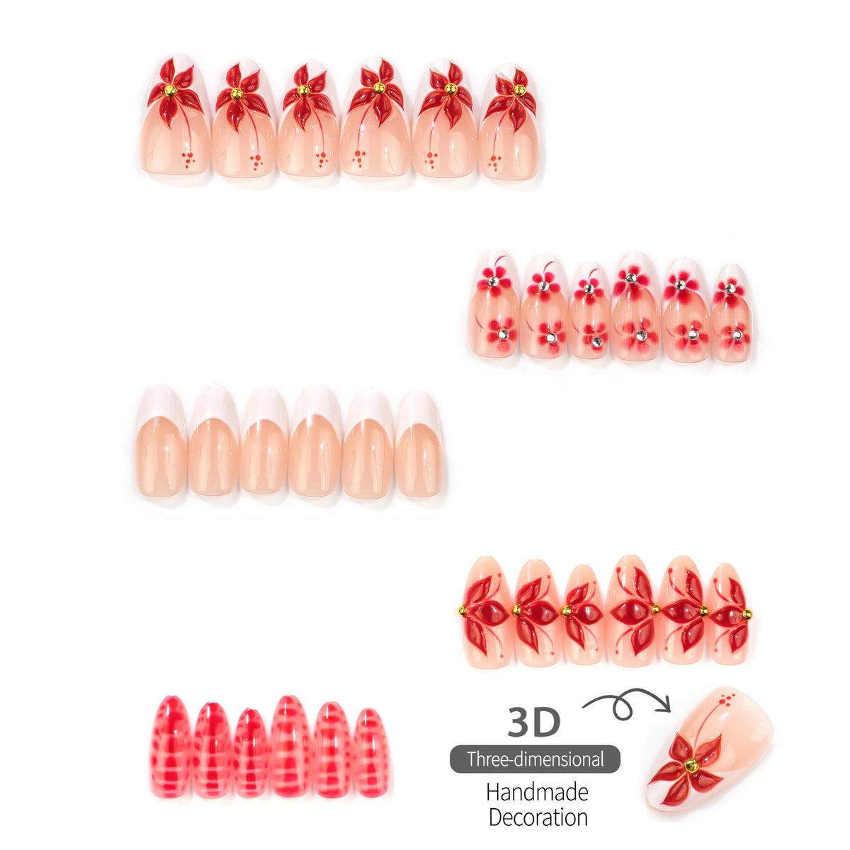 Press-On Nail Set Floral Accents Multiple Sizes Quick Application