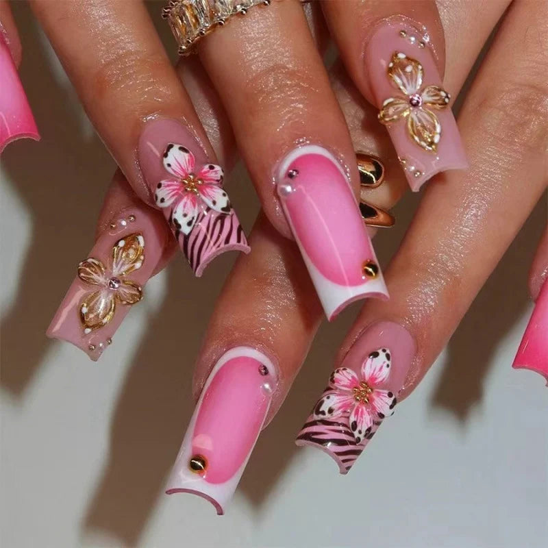 Press-On Nail Set Floral Accents No Glue