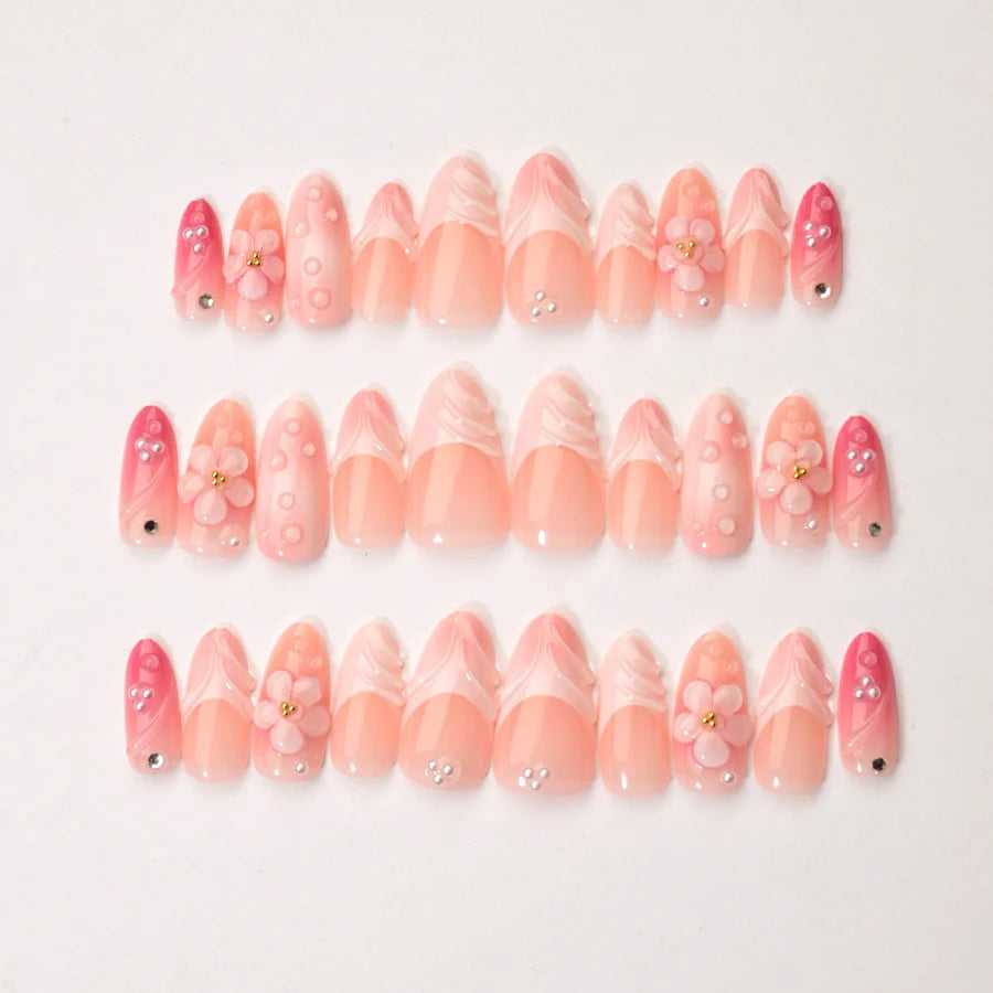Press-On Nail Set Floral Accents No Glue Long-Lasting