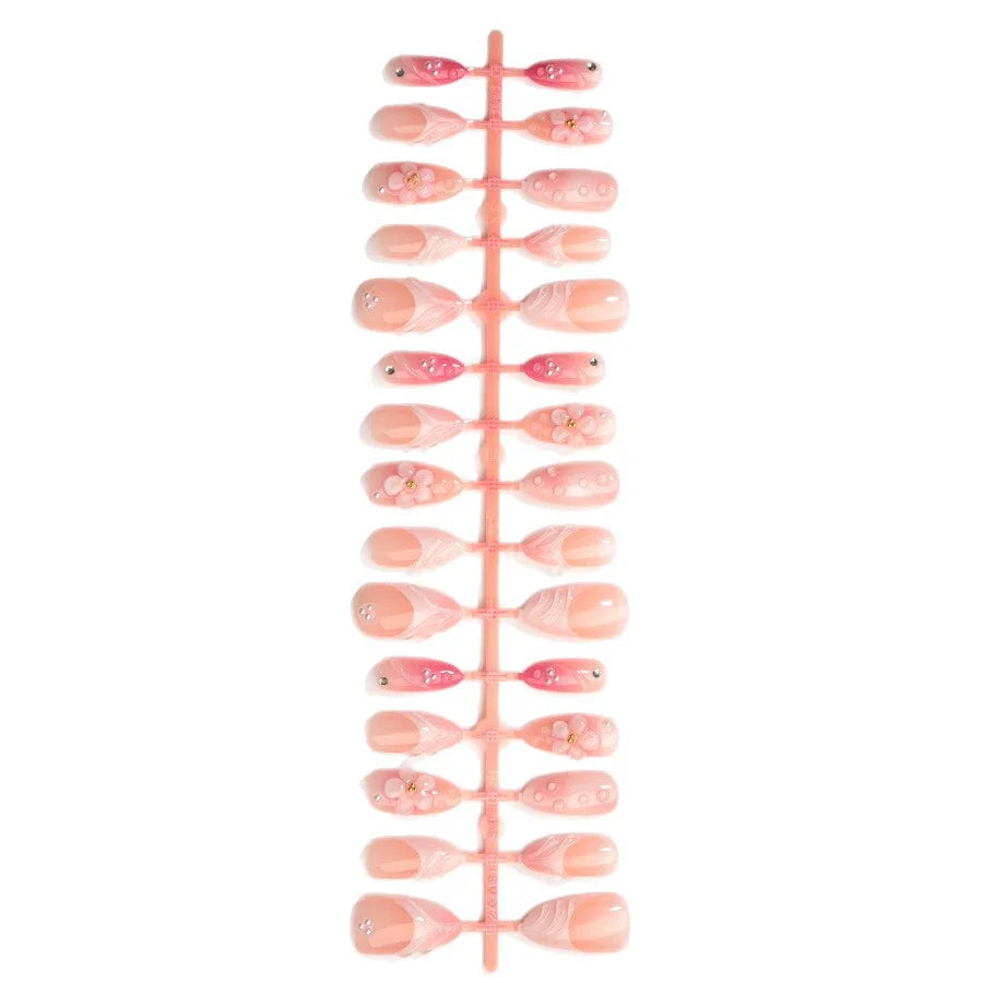 Press-On Nail Set Floral Accents No Glue Long-Lasting