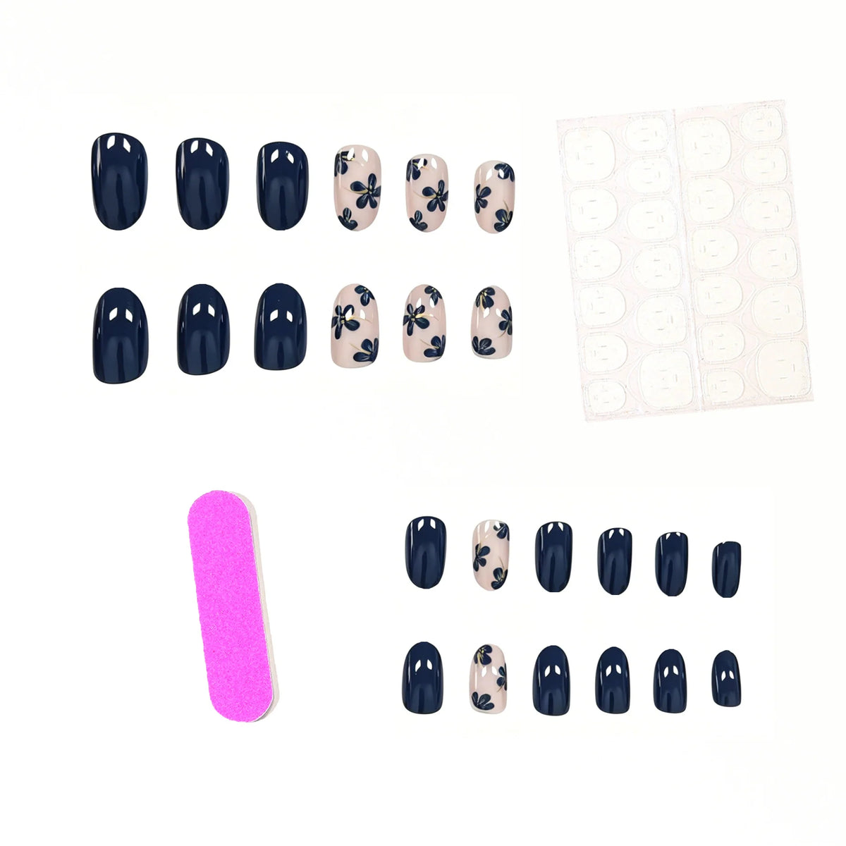Press-On Nail Set Floral Accents Peel-And-Stick 24-Piece