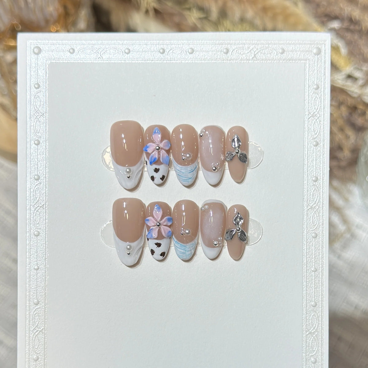 Press-On Nail Set Floral Accents Peel & Stick Reusable