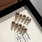Press-On Nail Set Floral Accents Pre-Applied Adhesive & Reusable