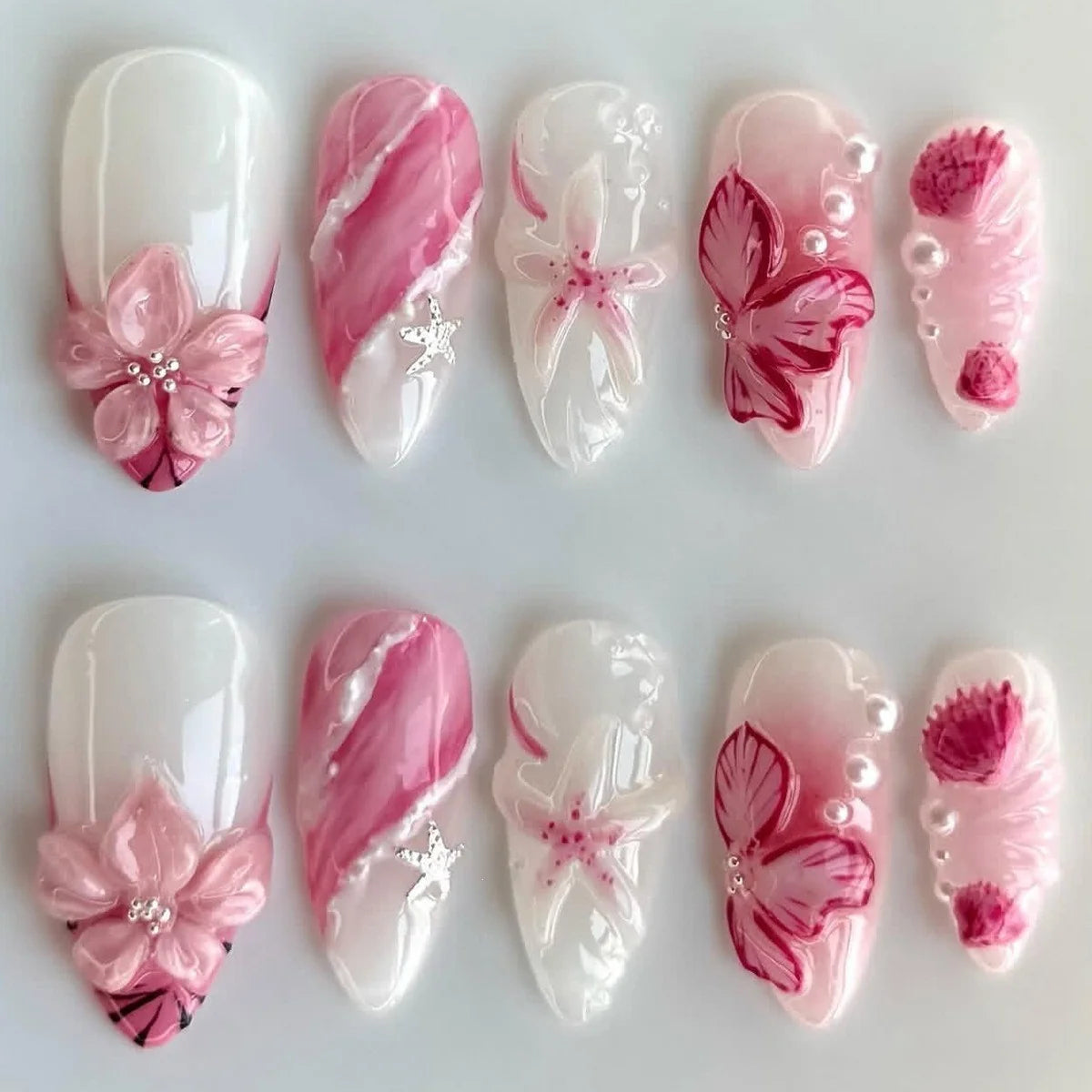 Press-On Nail Set Floral Accents Reusable