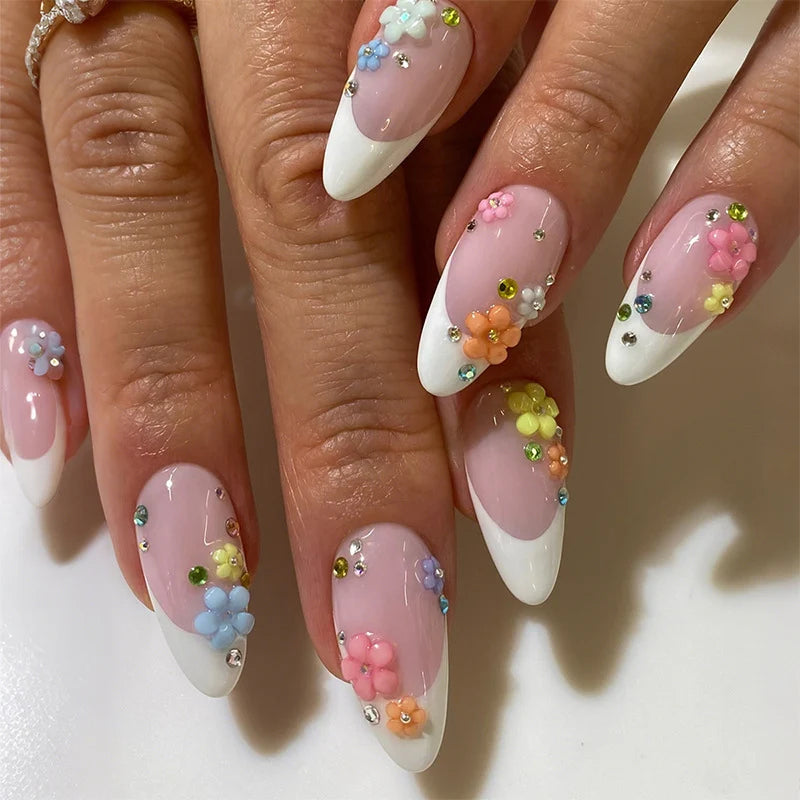 Press-On Nail Set Floral Accents Reusable Multiple Sizes