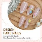 Press-On Nail Set Floral Accents Reusable Multiple Sizes