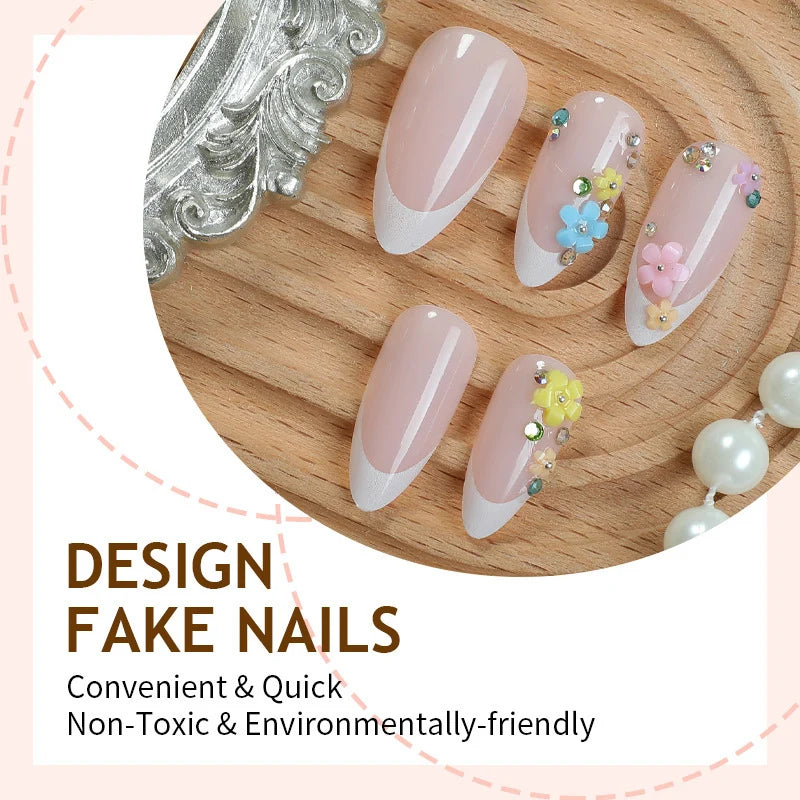 Press-On Nail Set Floral Accents Reusable Multiple Sizes