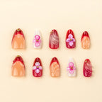 Press-On Nail Set Floral Acrylic Easy Application & Removable