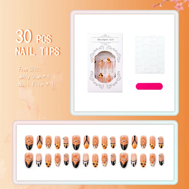 Press-On Nail Set Floral Acrylic Multiple Sizes