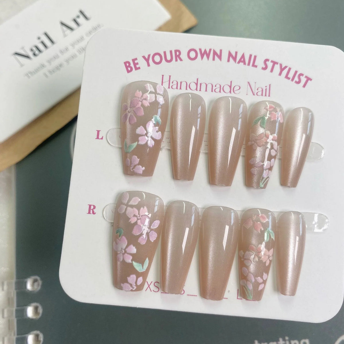 Press-On Nail Set Floral Acrylic Reusable
