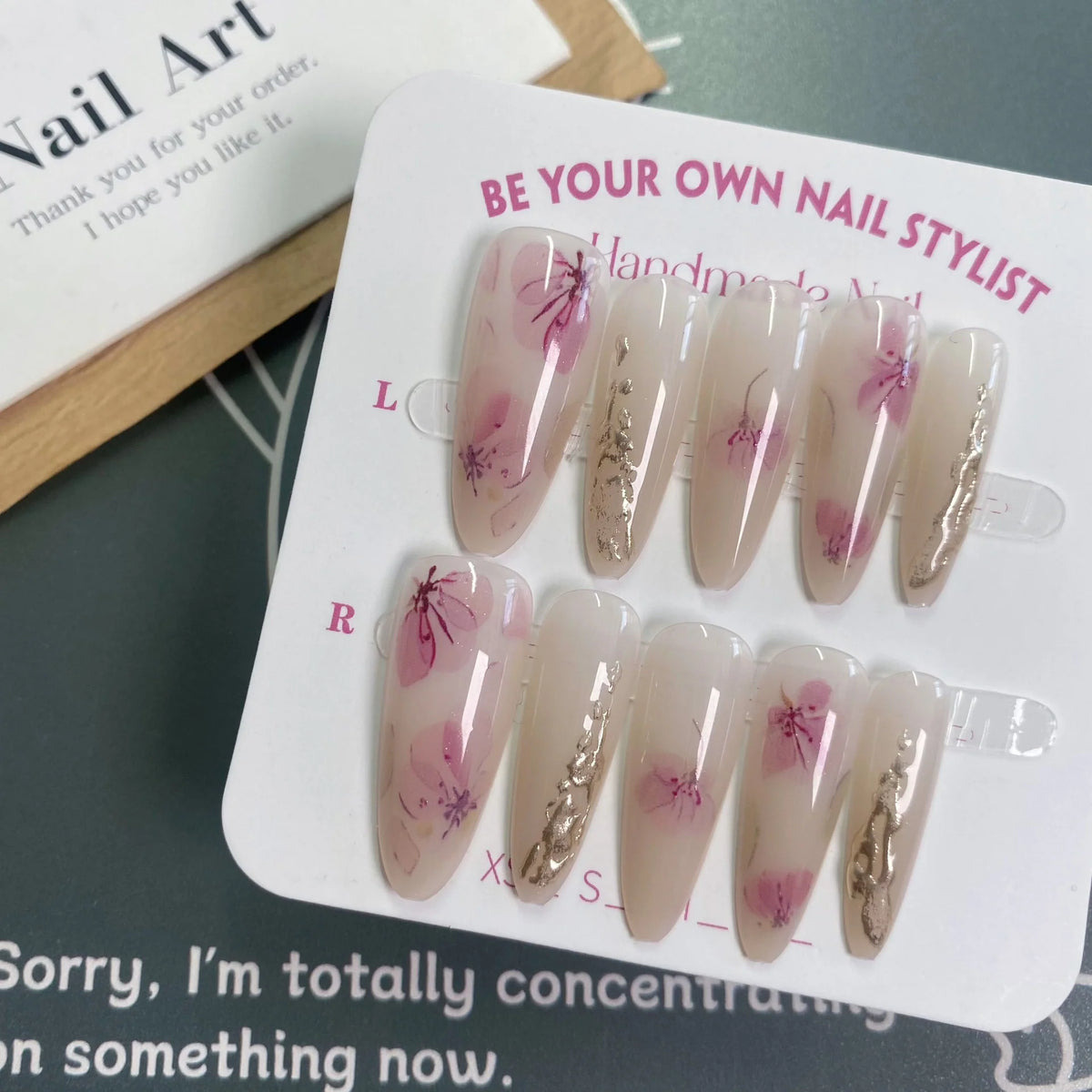 Press-On Nail Set Floral Acrylic Reusable