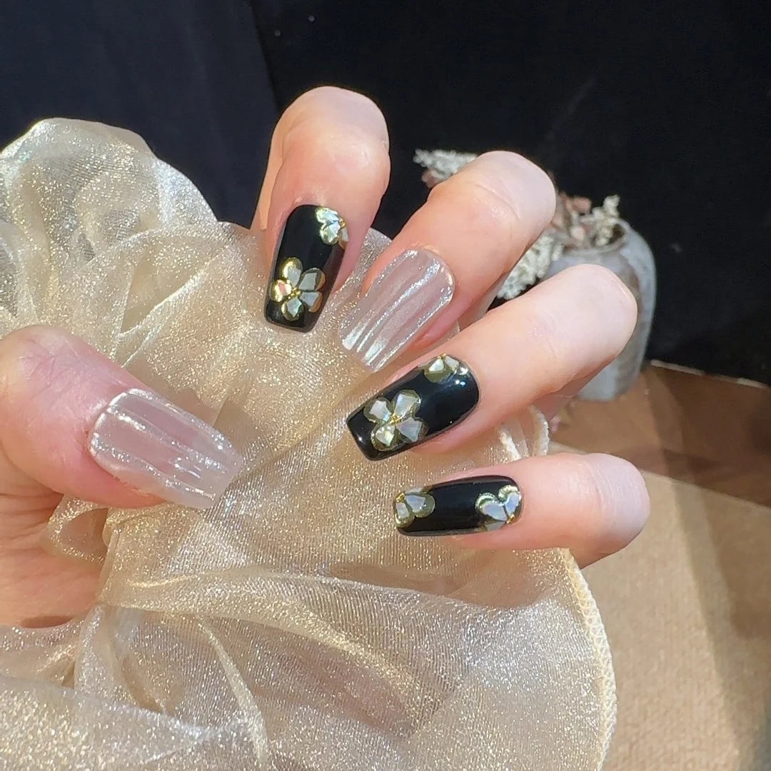 Press-On Nail Set Floral Adhesive & Reusable
