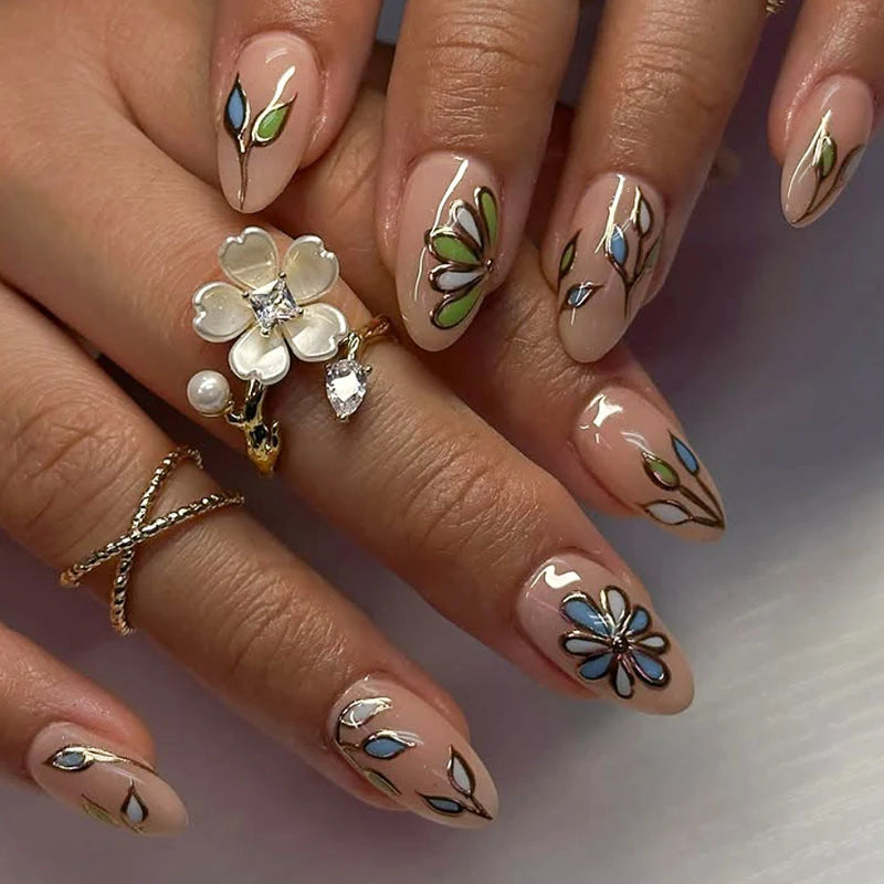 Press-On Nail Set Floral Almond Peel & Press