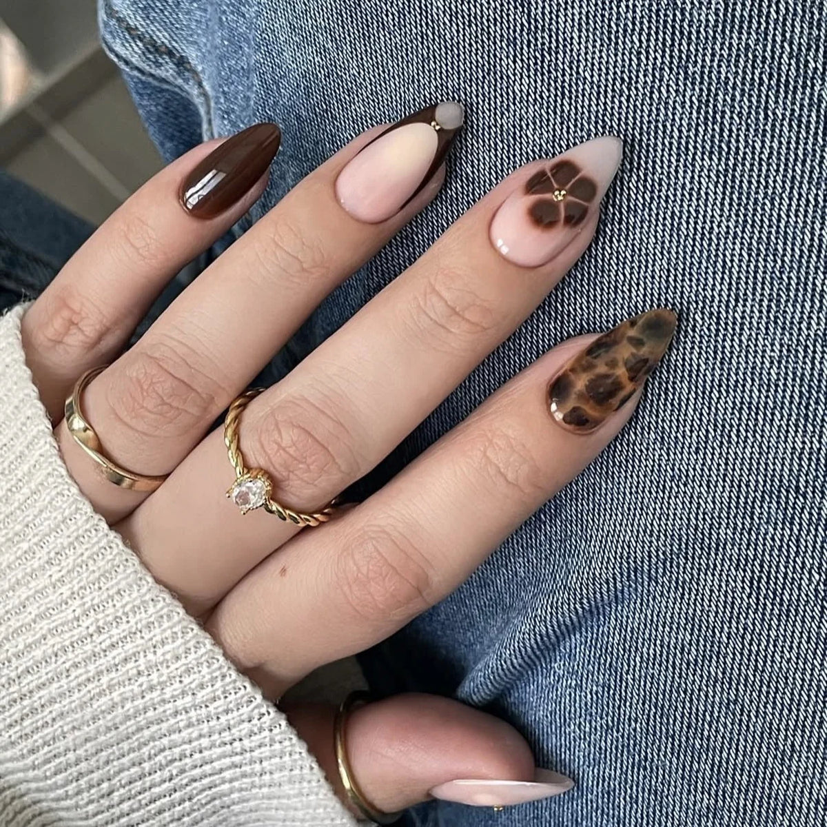 Press-On Nail Set Floral & Animal Designs Easy Application