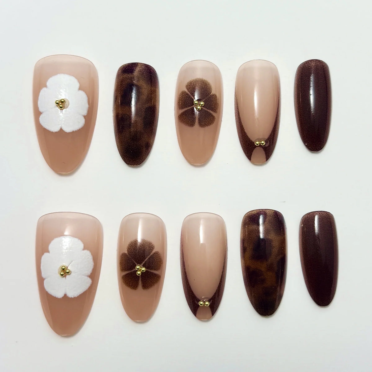 Press-On Nail Set Floral & Animal Designs Easy Application