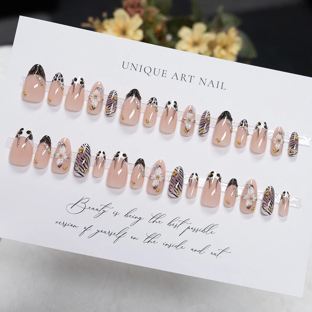 Press-On Nail Set Floral & Animal Print Salon-Quality