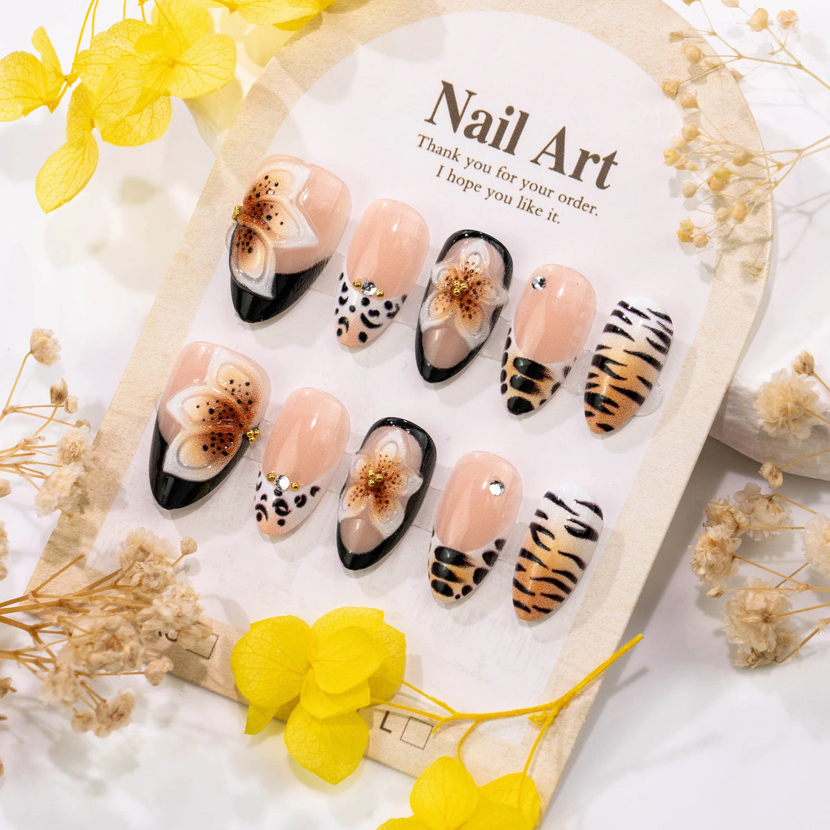 Press-On Nail Set Floral & Animal Prints Easy Application