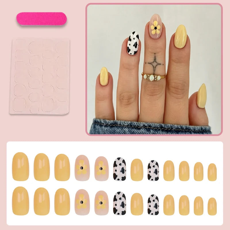 Press-On Nail Set Floral & Animal Prints Long-Lasting Wear