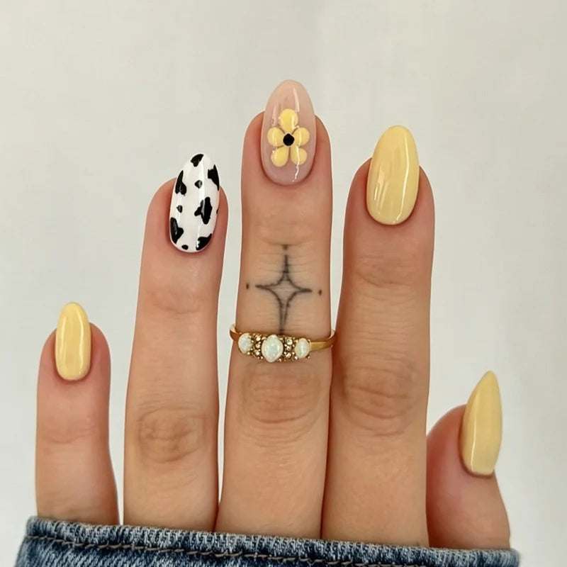 Press-On Nail Set Floral & Animal Prints Long-Lasting Wear