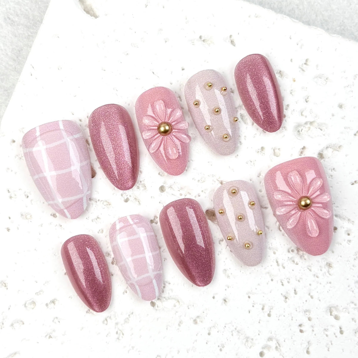 Press-On Nail Set Floral Art Easy Application