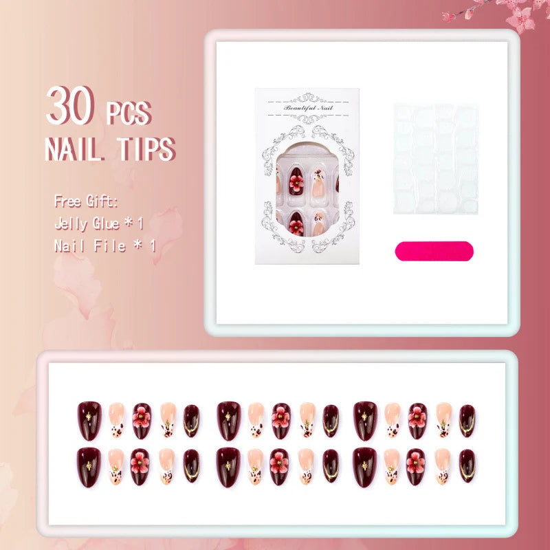 Press-On Nail Set Floral Art Easy Application