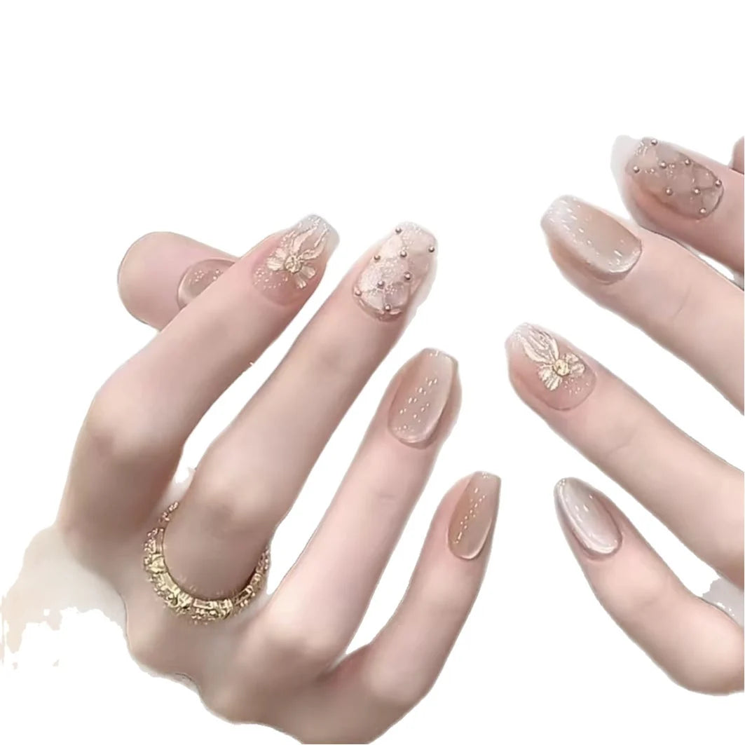 Press-On Nail Set Floral Art & Easy Application