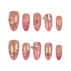 Press-On Nail Set Floral Art Easy Application & Reusable