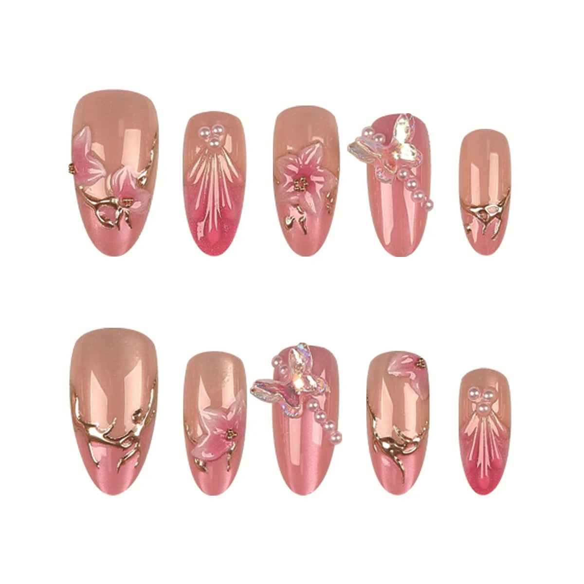 Press-On Nail Set Floral Art Easy Application & Reusable