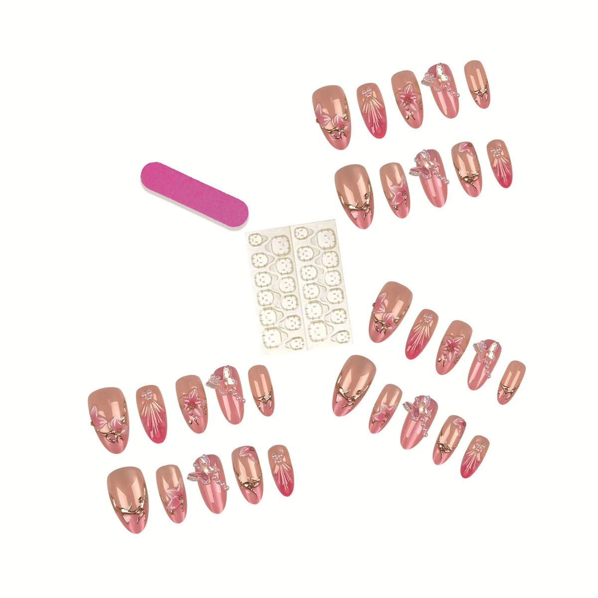 Press-On Nail Set Floral Art Easy Application & Reusable