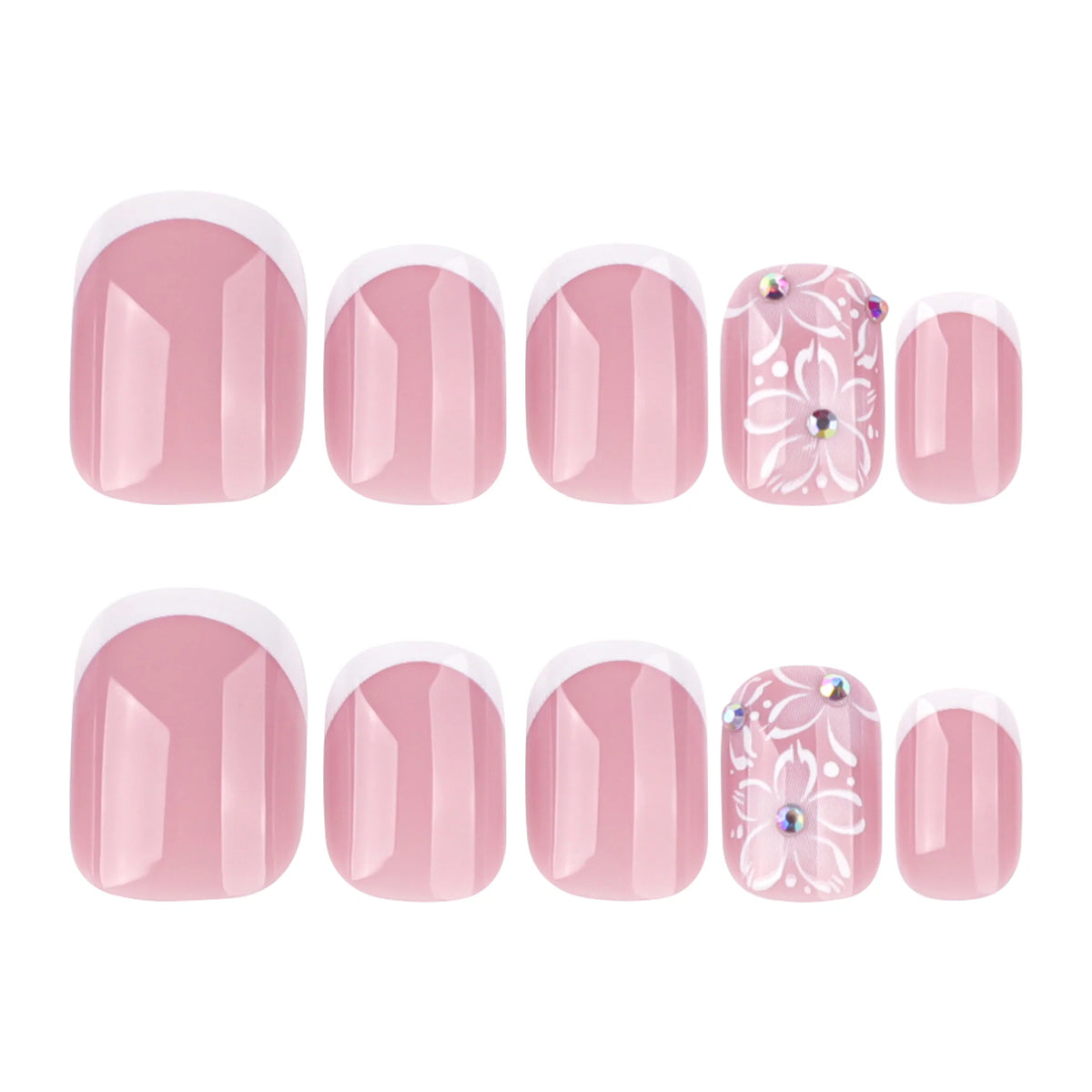 Press-On Nail Set Floral Art Easy Apply & Remove
