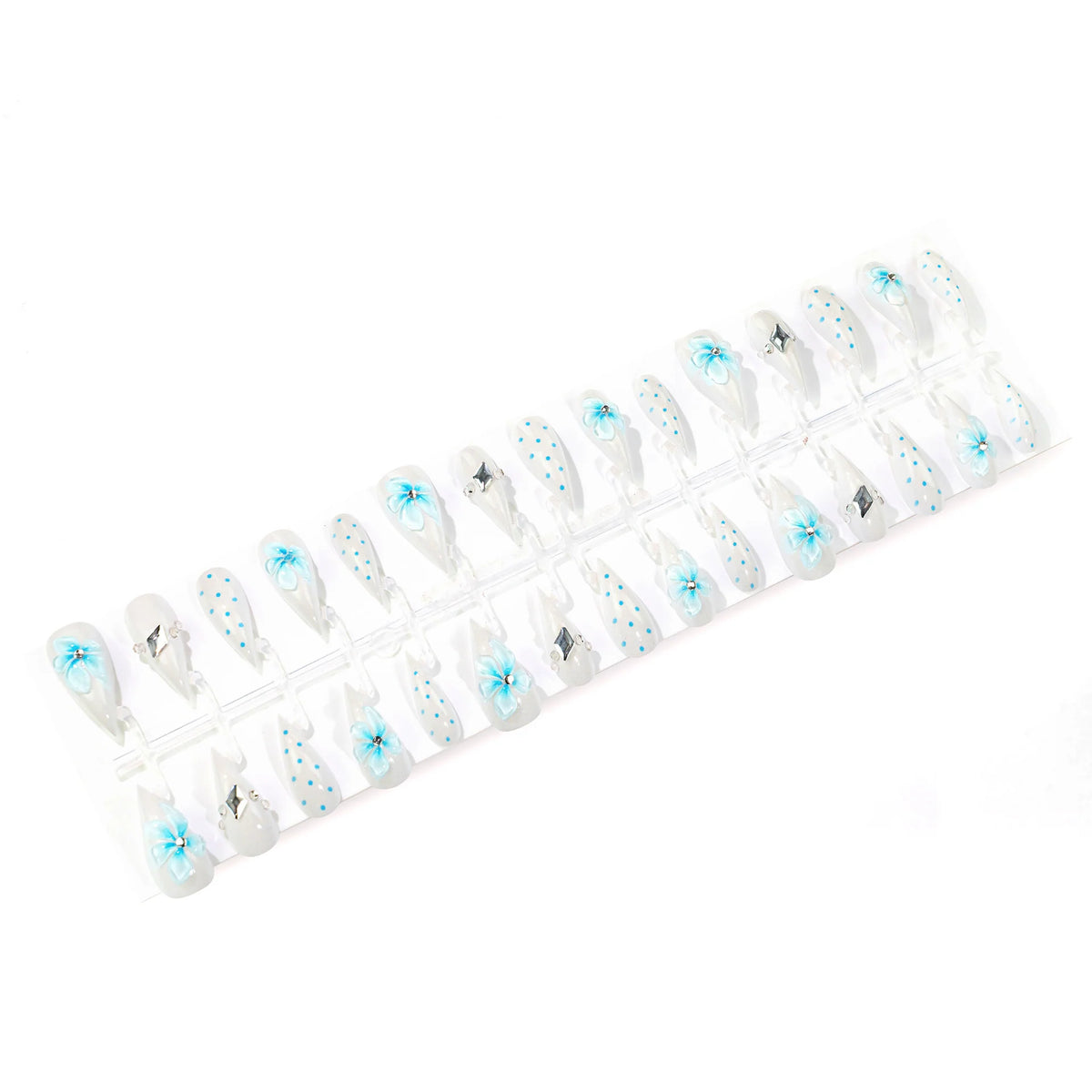 Press-On Nail Set Floral Art & Gemstone Accents